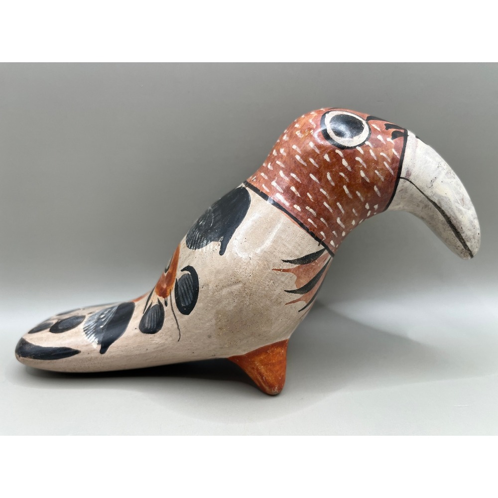 Vtg Mexican Tonala Folk Art Pottery -‎ Hand Painted Toucan Signed 4" x 7"